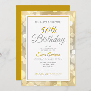 Invitation Surprise 50e anniversaire Gold Bokeh