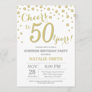 Invitation Surprise 50e anniversaire Gold Parties scintillant