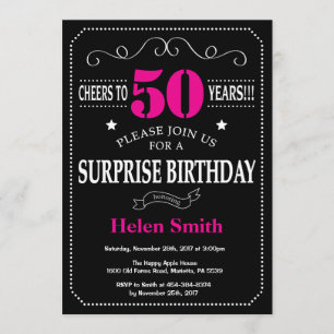 Invitation Surprise 50e anniversaire Hot Pink and Black