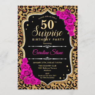 Invitation Surprise 50e anniversaire - Leopard Black Gold Ros