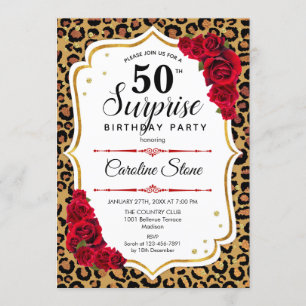 Invitation Surprise 50e anniversaire - Leopard Gold Blanc Rou