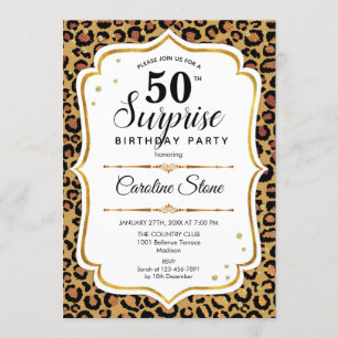 Invitation Surprise 50e anniversaire - Léopard Or Blanc