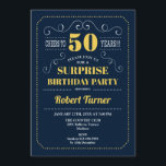 Invitation Surprise 50e anniversaire - Marine Blue Gold<br><div class="desc">Invitation surprise 50e anniversaire. Elégant design rétro bleu marine et jaune or. Salut à 50 ans ! Peut être customisé pour montrer n'importe quel âge.</div>