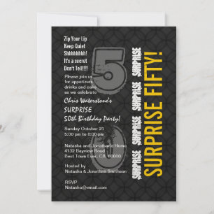 Invitation SURPRISE 50e anniversaire moderne Charbon Gold W00