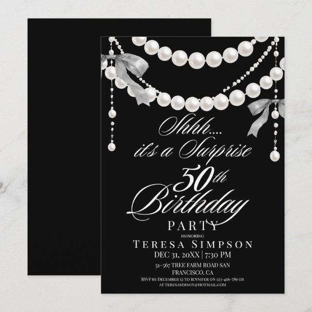 Invitation Surprise 50e Anniversaire Noir & Blanc (Devant / Derrière)