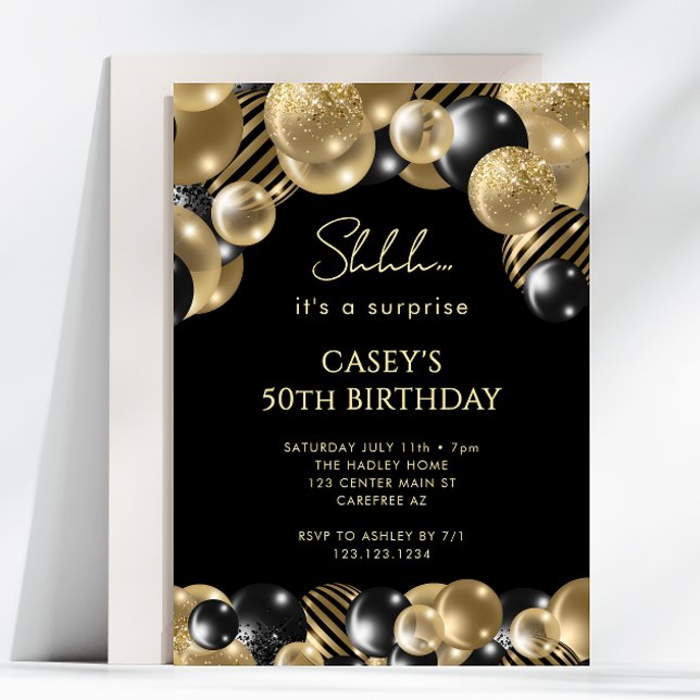 Invitation Surprise 50e anniversaire noir et or (Créateur téléchargé)
