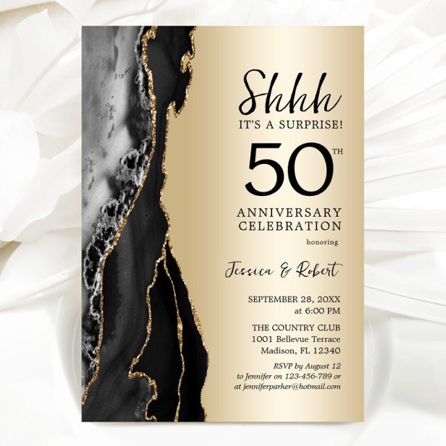 Invitation Surprise 50e anniversaire noir or (Créateur téléchargé)
