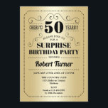 Invitation Surprise 50e anniversaire - Or Noir<br><div class="desc">Invitation surprise pour 50e anniversaire. Design rétro en or et noir faux-plaqué. À la santé de 50 ans ! Peut également être personnalisé pour n'importe quelle année.</div>