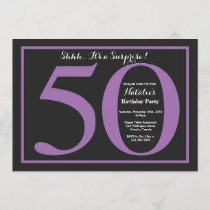 Invitation Surprise 50e anniversaire Panneaux violets et noir