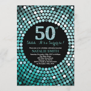 Invitation Surprise 50e anniversaire Parties scintillant noir