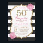 Invitation surprise 50e anniversaire Pink Black Go<br><div class="desc">Invitation surprise 50e anniversaire. Noir rose et or. Parties scintillant d'or. Grandes taches noires et blanches. Flore rose. Anniversaire adulte. Fête d'anniversaire des femmes.
Pour plus de personnalisation,  cliquez sur le bouton "Customiser" et utilisez notre outil de conception pour modifier ce modèle.</div>