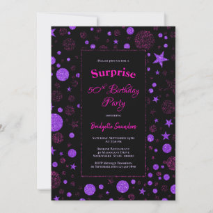 Invitation Surprise 50e anniversaire Purple et Black Party