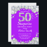 Invitation Surprise 50e anniversaire Purple et Silver Diamond<br><div class="desc">Invitation surprise 50e anniversaire. Arrière - plan rouge diamant en rostre violet et argenté. Élégant invitation de Bassorh Anniversaire. Anniversaire adulte. Femmes Anniversaire. Hommes Anniversaire. Pour plus de personnalisation,  cliquez sur le bouton "Customiser" et utilisez notre outil de conception pour modifier ce modèle.</div>