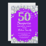 Invitation Surprise 50e anniversaire Purple et Silver Diamond<br><div class="desc">Invitation surprise 50e anniversaire. Arrière - plan rouge diamant en rostre violet et argenté. Élégant invitation de Bassorh Anniversaire. Anniversaire adulte. Femmes Anniversaire. Hommes Anniversaire. Pour plus de personnalisation,  cliquez sur le bouton "Customiser" et utilisez notre outil de conception pour modifier ce modèle.</div>