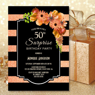Invitation Surprise 50e anniversaire rayé orange floral