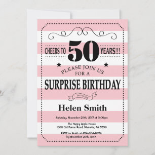 Invitation Surprise 50e anniversaire rayures roses et blanche