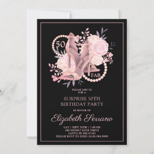 Invitation Surprise 50e anniversaire Rose Gold Black Party