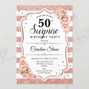 Invitation Surprise 50e anniversaire - Rose Gold White Rose