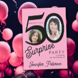Invitation Surprise 50e anniversaire rose noir photo<br><div class="desc">Typographie audacieuse tendance 50ème anniversaire femme invitation surprise fête avec 2 photos et script de style rétro moderne. Facile à personnaliser avec votre texte et vos images.      Téléchargement numérique disponible, </div>
