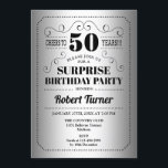 Invitation Surprise 50e anniversaire - Silver Black<br><div class="desc">Invitation surprise 50e anniversaire. Design rétro en faux feuille argent et noir. Salut à 50 ans ! Peut également être personnalisé dans n'importe quelle année.</div>
