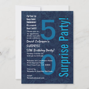 Invitation SURPRISE 50e anniversaire teintes modernes de bleu