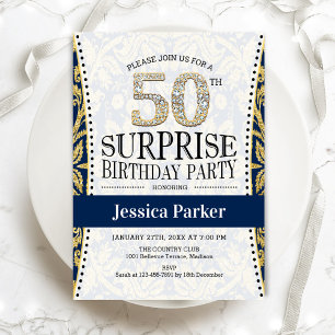 Invitation Surprise 50e anniversaire - White Gold Navy