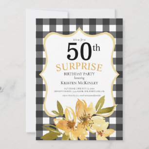 Invitation Surprise 50e Buffalo Plaid Jaune Floral Anniversai