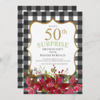 Surprise 50e Buffalo Plaid Red Flowers Anniversair