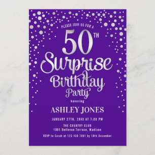 Invitation Surprise 50e fête d'anniversaire - Argent & Violet