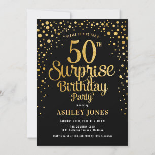 Invitation Surprise 50e fête d'anniversaire - Black & Gold