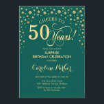 Invitation Surprise 50e fête d'anniversaire - Emerald Green G<br><div class="desc">Invitation surprise 50e anniversaire de fête. Design élégant en or vert émeraude et faux parties scintillant. Fonctionne la police de script et les confettis de diamants. Bonjour à 50 ans ! Message-moi si vous avez besoin d'une personnalisation plus poussée.</div>