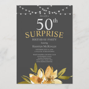 Invitation Surprise 50e fête d'anniversaire fleurie jaune