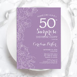 Invitation Surprise 50e fête d'anniversaire - Floral violet<br><div class="desc">Purple Floral Surprise 50e Anniversaire Invitation de fête. Design moderne minimaliste avec accents botaniques et police de script de typographie. Carte invitation simple et féminine parfaite pour une célébration anniversaire surprise et élégante. Peut être customisé à n'importe quel âge.</div>
