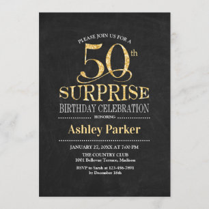 Invitation Surprise 50e fête d'anniversaire - Gold Black