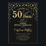 Invitation Surprise 50e fête d'anniversaire - Gold Black<br><div class="desc">Invitation surprise 50e anniversaire de fête. Design élégant en or noir et faux parties scintillant. Fonctionne la police de script et les confettis de diamants. Bonjour à 50 ans ! Message-moi si vous avez besoin d'une personnalisation plus poussée.</div>