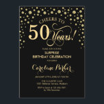 Invitation Surprise 50e fête d'anniversaire - Gold Black<br><div class="desc">Invitation surprise 50e anniversaire de fête. Design élégant en or noir et faux parties scintillant. Fonctionne la police de script et les confettis de diamants. Bonjour à 50 ans ! Message-moi si vous avez besoin d'une personnalisation plus poussée.</div>
