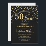Invitation Surprise 50e fête d'anniversaire - Gold Black<br><div class="desc">Invitation surprise 50e anniversaire de fête. Design élégant en or noir et faux parties scintillant. Fonctionne la police de script et les confettis de diamants. Bonjour à 50 ans ! Message-moi si vous avez besoin d'une personnalisation plus poussée.</div>