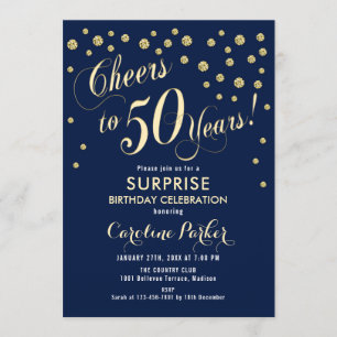 Invitation Surprise 50e fête d'anniversaire - Gold Navy
