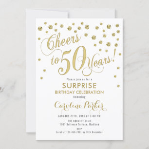 Invitation Surprise 50e fête d'anniversaire - Gold White
