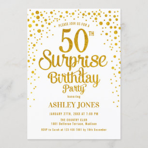 Invitation Surprise 50e fête d'anniversaire - Gold & White