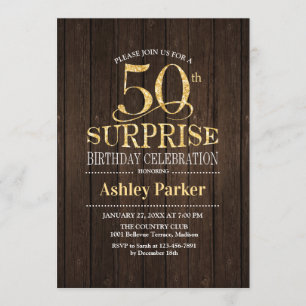 Invitation Surprise 50e fête d'anniversaire - Gold Wood