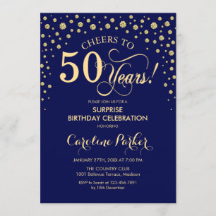 Invitation Surprise 50e fête d'anniversaire - Marine Blue Gol