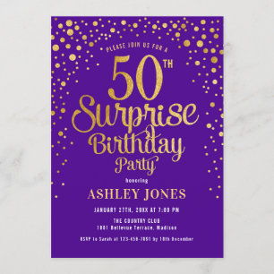 Invitation Surprise 50e fête d'anniversaire - Purple & Gold