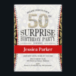 Invitation Surprise 50e fête d'anniversaire - Rouge or blanc<br><div class="desc">Surprise 50th Birthday Party Invitation Design élégant en fausse parties scintillant or,  blanc et rouge.</div>