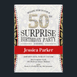 Invitation Surprise 50e fête d'anniversaire - Rouge or blanc<br><div class="desc">Surprise 50th Birthday Party Invitation Design élégant en fausse parties scintillant or,  blanc et rouge.</div>