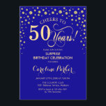 Invitation Surprise 50e fête d'anniversaire - Royal Blue Gold<br><div class="desc">Invitation surprise 50e anniversaire de fête. Design élégant en saphir bleu royal et faux or parties scintillant. Fonctionne la police de script et les confettis de diamants. Bonjour à 50 ans ! Message-moi si vous avez besoin d'une personnalisation plus poussée.</div>