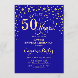 Invitation Surprise 50e fête d'anniversaire - Royal Blue Gold