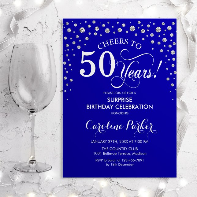 Invitation Surprise 50e fête d'anniversaire - Royal Blue Silv (Créateur téléchargé)