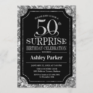 Invitation Surprise 50e fête d'anniversaire - Silver Black
