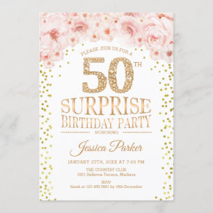 Invitation Surprise 50e fête d'anniversaire - White Gold Pink